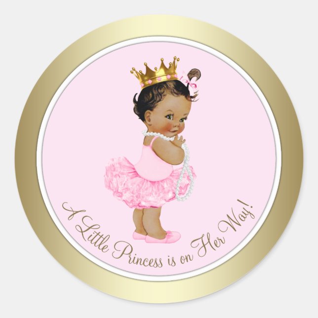 Adesivo Chá de Bebê Princesa Étnica Rosa Dourado (Frente)