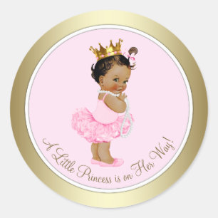 Adesivo Chá de Bebê Princesa Étnica Rosa Dourado