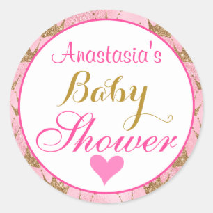 Adesivo Chá de Bebê Rosa e Dourado Brilho Princesa Menina