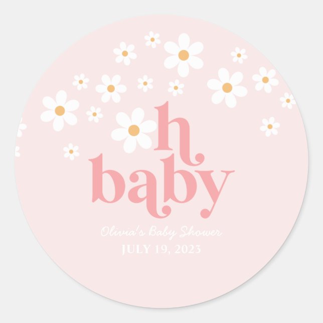 Adesivo Chá de Bebê Rosa Retro Daisy (Frente)