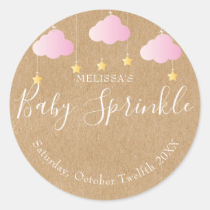 Adesivo Chá de bebê rosa rústico kraft brilho sprinkle