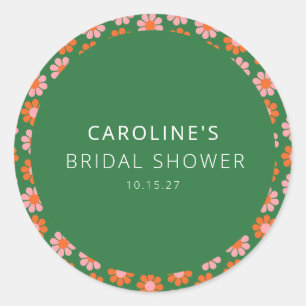 Adesivo Chá de Bebê Rosa Verde Flores Retro Personalizado