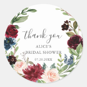 Adesivo Chá de Bebê Rústico Boêmio Floral Azul Borgonha