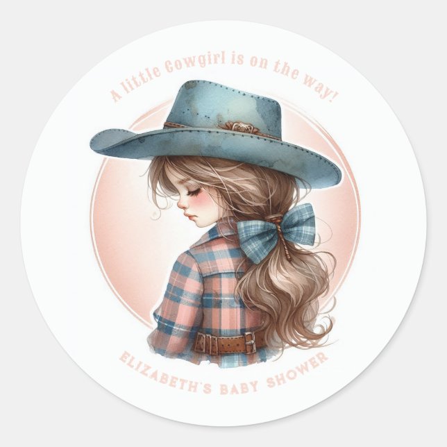 Adesivo Chá de Bebê Rústico Western Pequena Cowgirl (Frente)