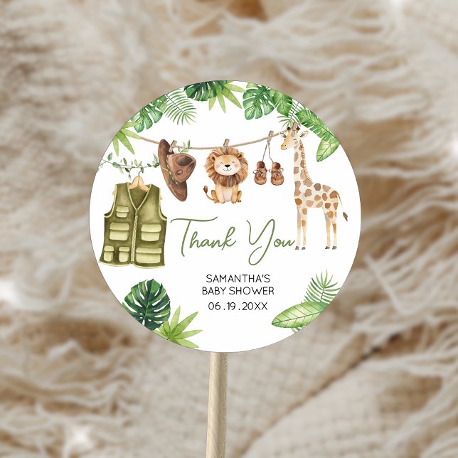 Adesivo Chá de Bebê Safari Tropical de Animais da Selva (Tropical Safari Jungle Animals Baby Shower Sticker)