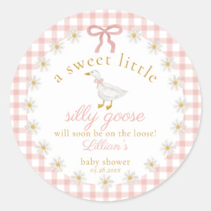 Adesivo Chá de Bebê Silly Goose Rosa Xadrez Cottagecore