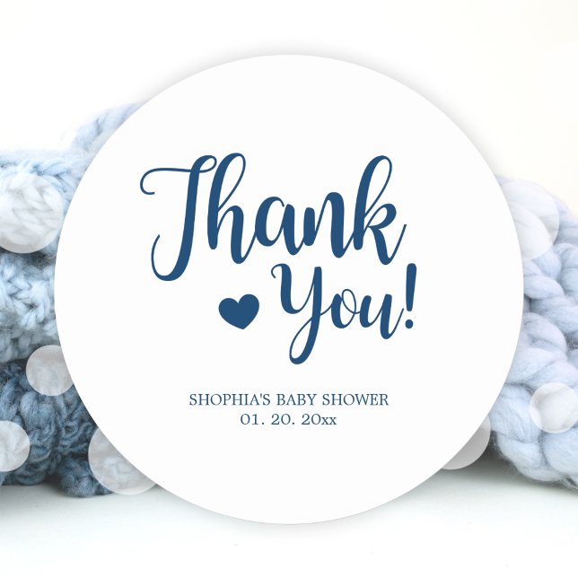 Adesivo Chá de Bebê Simples do Marinho (Simple Navy Thank You Baby Shower Classic Round Sticker)