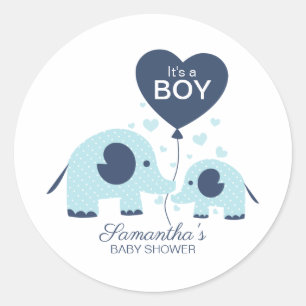 Adesivo Chá de Bebê Simples Menino Elefante Azul Fofo