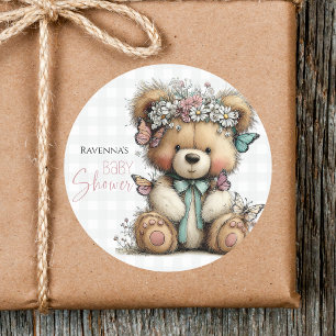 Adesivo Chá de Bebê Teddy Xadrez Floral Margarida Fofinho