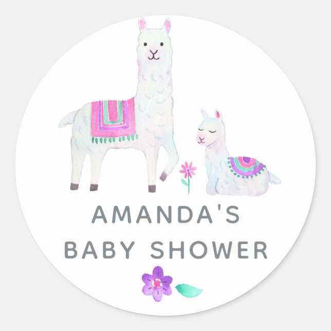 Adesivo Chá de Bebê temático de Llama em Aquarela (Frente)
