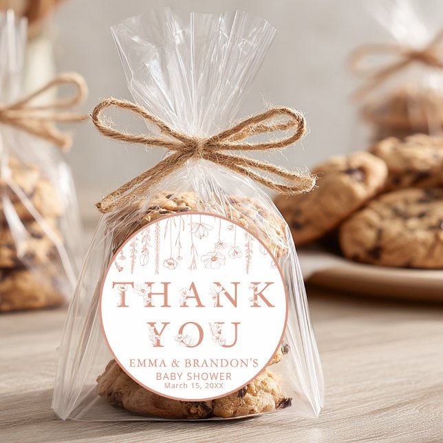 Adesivo Chá de Bebê Terracota de Flores Silvestres Obrigad (Thank You Terracotta Wildflower Sticker)