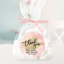 Adesivo Chá de Bebê Traço de Pincel Dourado Aquarela Rosa