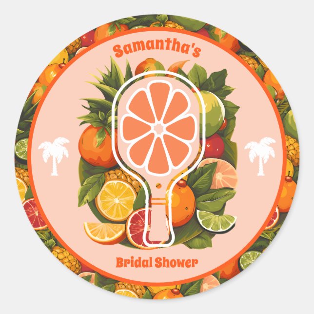 Adesivo Chá de Bebê Tropical Retro de Citrinos (Frente)