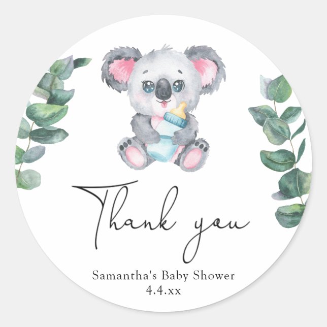 Adesivo Chá de bebê urso koala obrigado (Frente)