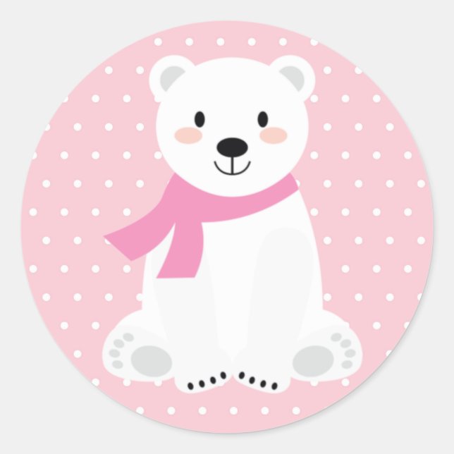 Adesivo Chá de Bebê Urso Polar Menina Rosa (Frente)