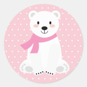 Adesivo Chá de Bebê Urso Polar Menina Rosa