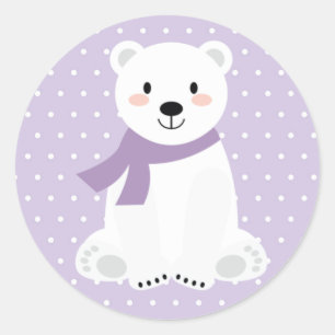 Adesivo Chá de Bebê Urso Polar Menina Roxo