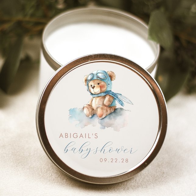 Adesivo Chá de Bebê Urso Teddy Aquarela Azul Fofo (Criador carregado)