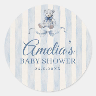 Adesivo Chá de Bebê Urso Teddy Azul com Listras Aquarela