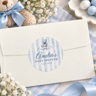 Adesivo Chá de Bebê Urso Teddy Azul com Listras Aquarela