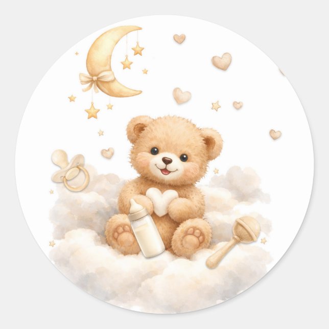 Adesivo Chá de Bebê Urso Teddy Mal Podemos Esperar (Frente)