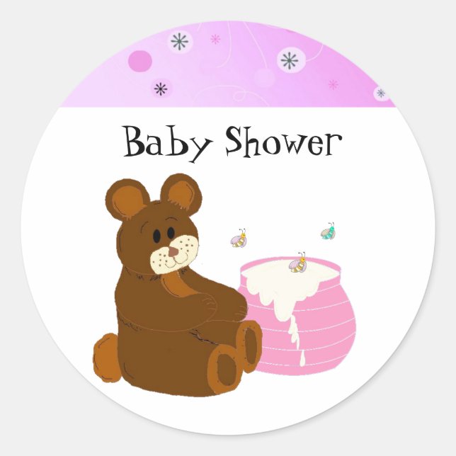 Adesivo Chá de Bebê Urso Teddy Rosa (Frente)