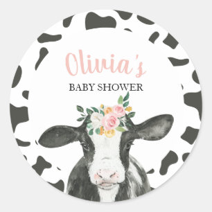 Adesivo Chá de Bebê Vaca Rosa Floral e Xadrez