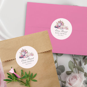 Adesivo Chá de Bebê Vintage com Rosas Cor-de-Rosa