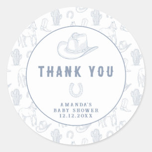 Adesivo Chá de Bebê Western Toile de Jouy Azul Caubói