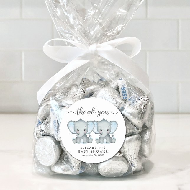 Adesivo Chá De Bebês Gêmeos Elefantes Bonitos Obrigado (Criador carregado)