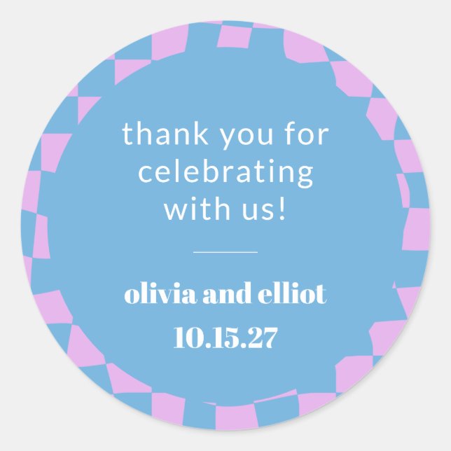 Adesivo Chá de Casal com Xadrez Roxo Retrô Personalizado (Frente)