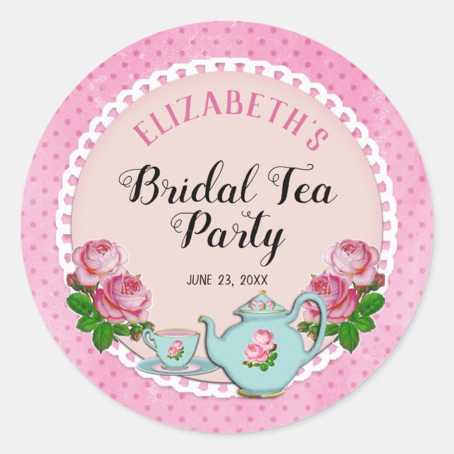 Adesivo Chá de Festa de Chá Bridal, Estilo de Algodão Rosa (Frente)
