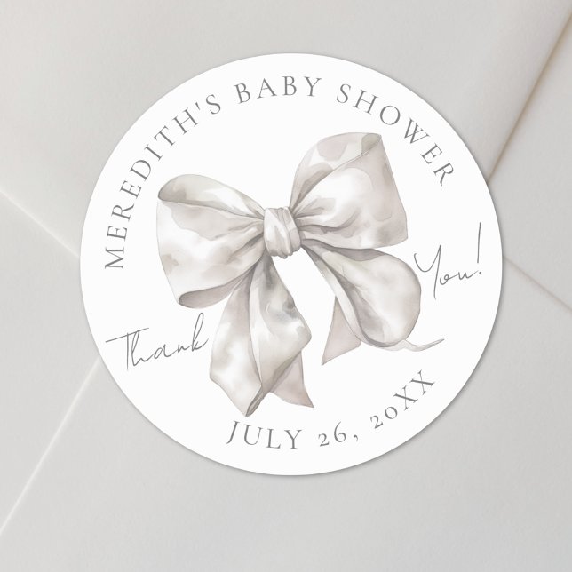 Adesivo Chá de fraldas arco (Bow Baby Shower Classic Round Sticker)