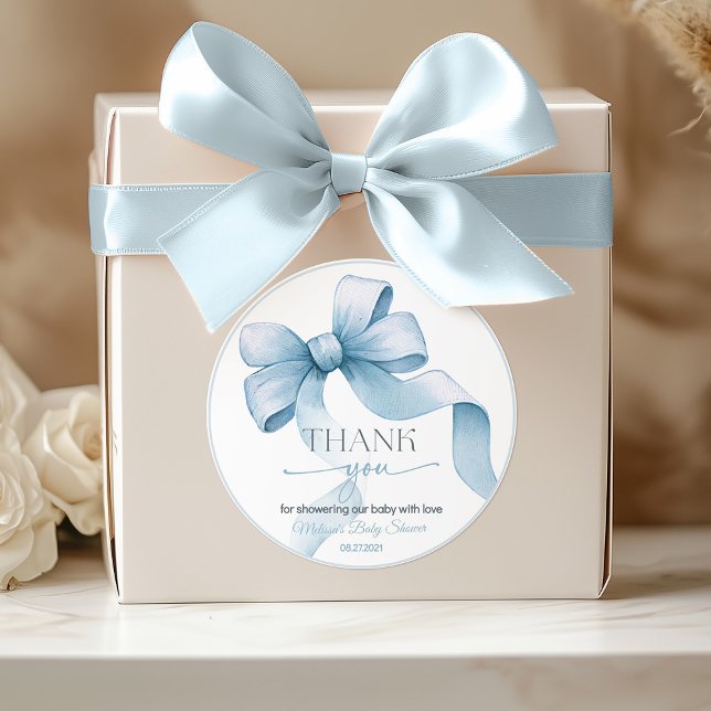 Adesivo Chá de fraldas arco Coquette Boy (Blue bow Coquette boy baby shower personalized sticker)