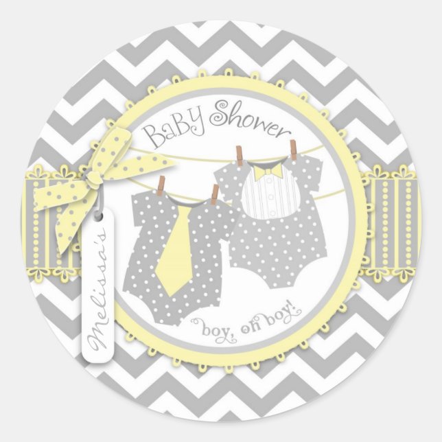 Adesivo Chá de fraldas Arco Tie Chevron de Impressão Twin  (Frente)