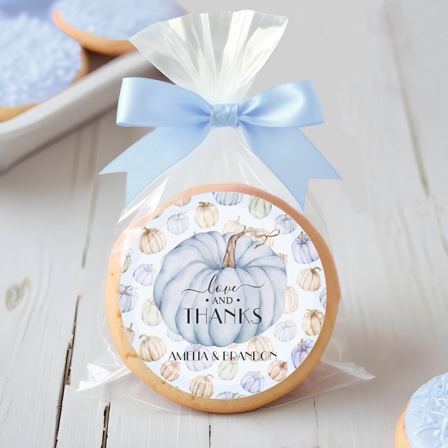 Adesivo Chá de fraldas Azul De Abóbora Obrigado (Blue pumpkin boy baby Shower thank you 3 inch round stickers)