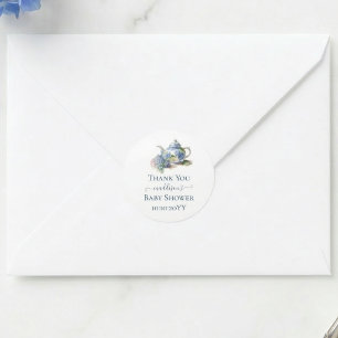 Adesivo Chá de fraldas Azul Hydrangea Tea Party Obrigado