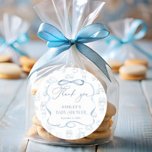 Adesivo Chá de fraldas Azul Toile de Jouy Nursery Obrigado