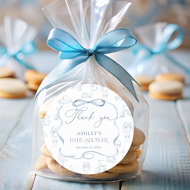 Adesivo Chá de fraldas Azul Toile de Jouy Nursery Obrigado (Criador carregado)