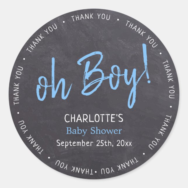 Adesivo Chá de fraldas Blue Boy Chalkboard Obrigado (Frente)