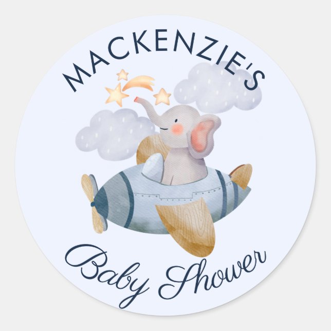 Adesivo Chá de fraldas Blue Boy's Elephant Plane Classic R (Frente)