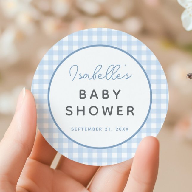 Adesivo Chá de fraldas Blue Gingham Boy (Blue gingham Baby Shower Sticker)