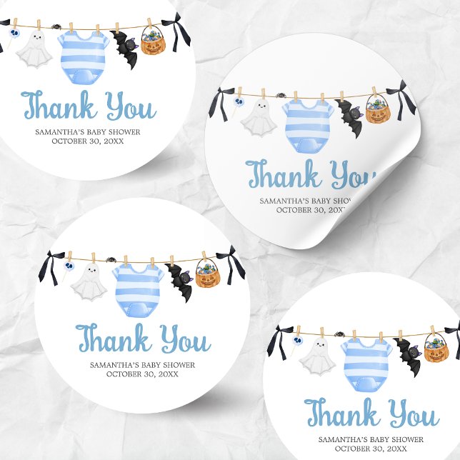 Adesivo Chá de fraldas Blue Little Boo (Boy Little Boo Halloween Clothesline Baby Shower Sticker)
