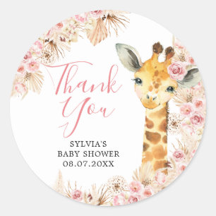 Adesivo Chá de fraldas Blush Pink Boho Giraffe Obrigado