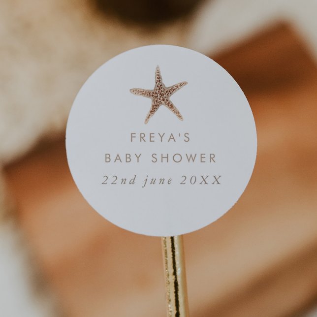 Adesivo Chá de fraldas Boho Beach Shell (Zazzle Boho Beach Shell Baby Shower Classic Round Sticker)