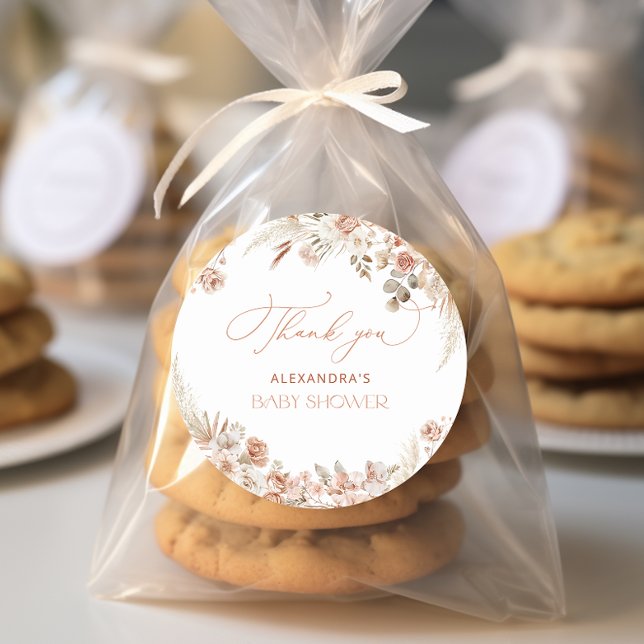 Adesivo Chá de fraldas Boho Pampas Grass Obrigado (Criador carregado)