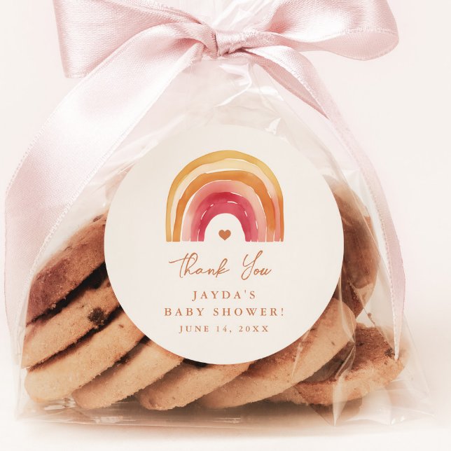 Adesivo Chá de fraldas Boho Rainbow Terracotta Obrigado (Orange Terracotta Boho | Rainbow Baby Shower Thank You Favor Tag Sticker.)