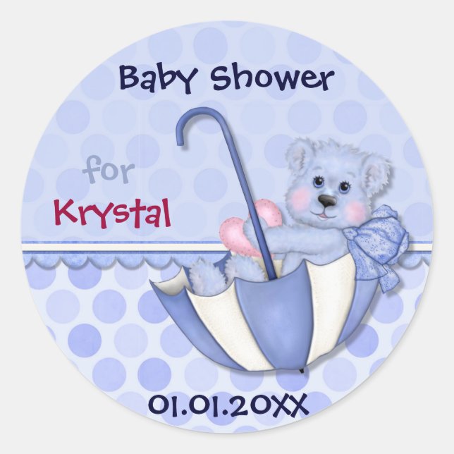 Adesivo Chá de fraldas Bolinhas azul do umbrella Bear (Frente)