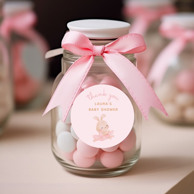 Adesivo Chá de fraldas Bunny Ballerina Tutu Obrigado (Cute bunny ballerina watercolor illustration for baby shower favors)