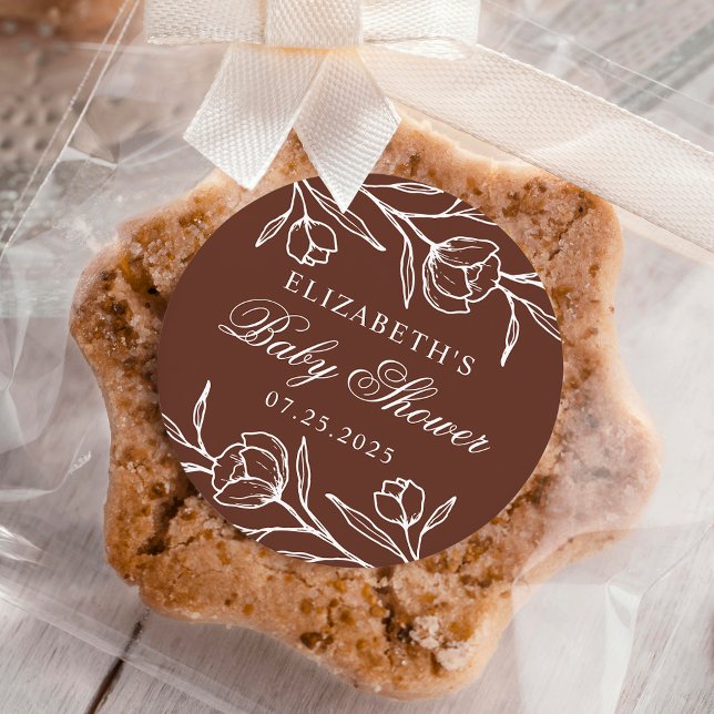 Adesivo Chá de fraldas Castanho Floral Descrito (Criador carregado)